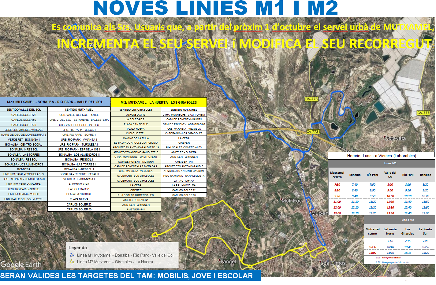 Nuevas líneas M1 y M2 (urbano Mutxamel)