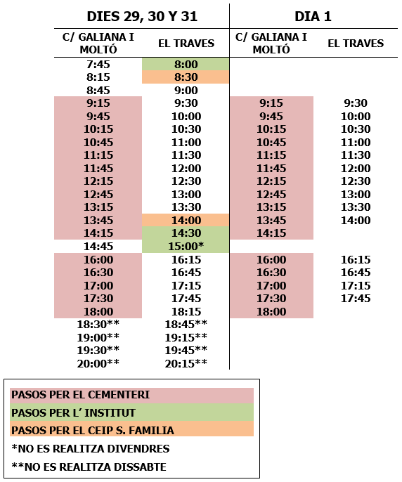 Horario U-1 Todos los Santos 2020 val